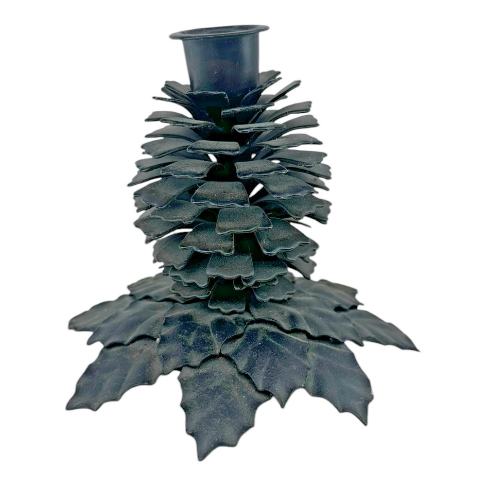 (1) Crate & Barrel Bronze Metal Pinecone Candle Stick Holder Rustic Farmhouse
